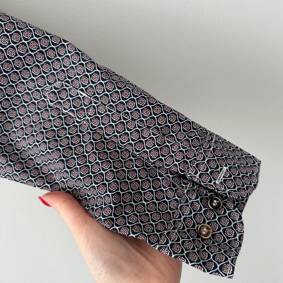 Engine Navy Maroon White Print Cotton Button Down Dress Shirt L NWT - Picture 5 of 7